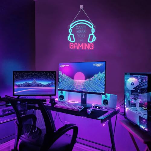 YuanDian Gaming Headset neon schild, kann dich nicht hören, ich bin Gaming LED leuchtschild für Spielzimmer Wanddekoration für Jungen Männer Teenager Gamer Bild 4