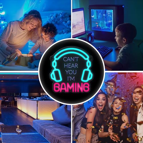 YuanDian Gaming Headset neon schild, kann dich nicht hören, ich bin Gaming LED leuchtschild für Spielzimmer Wanddekoration für Jungen Männer Teenager Gamer Bild 6