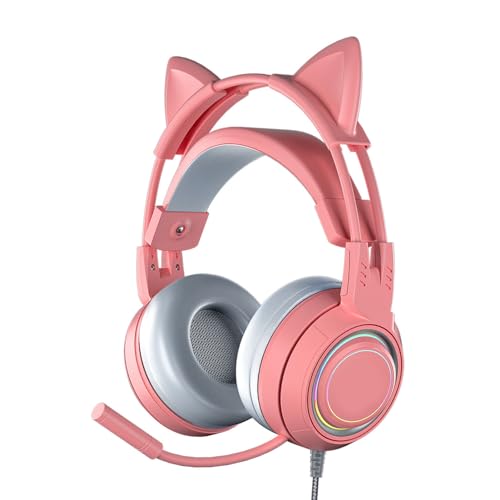 VBESTLIFE Katzenohr-Kopfhörer mit Geräuschunterdrückendem Mikrofon, Kabelgebundenes Over-Ear-Gaming-Headset mit Abnehmbaren Katzenohren, für PC, für One, für, für PS5 (PIN Bild 2