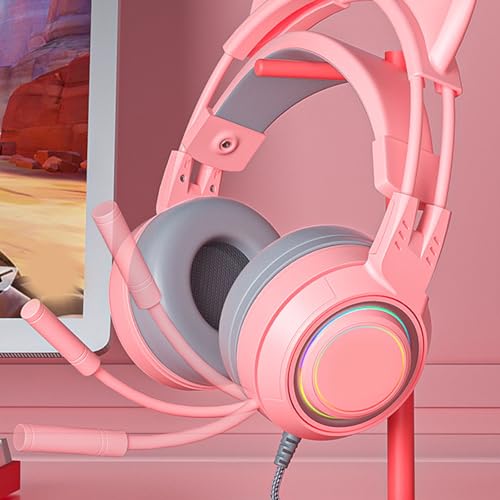 VBESTLIFE Katzenohr-Kopfhörer mit Geräuschunterdrückendem Mikrofon, Kabelgebundenes Over-Ear-Gaming-Headset mit Abnehmbaren Katzenohren, für PC, für One, für, für PS5 (PIN Bild 4