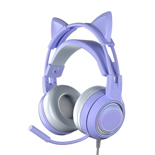 VBESTLIFE Katzenohr-Kopfhörer mit Geräuschunterdrückendem Mikrofon, Kabelgebundenes Over-Ear-Gaming-Headset mit Abnehmbaren Katzenohren, für PC, für One, für, für PS5 Bild 2
