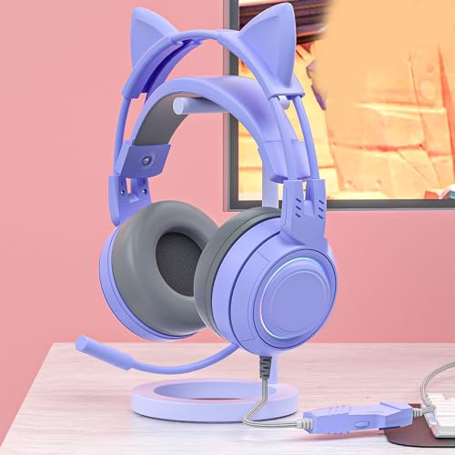 VBESTLIFE Katzenohr-Kopfhörer mit Geräuschunterdrückendem Mikrofon, Kabelgebundenes Over-Ear-Gaming-Headset mit Abnehmbaren Katzenohren, für PC, für One, für, für PS5 Bild 3