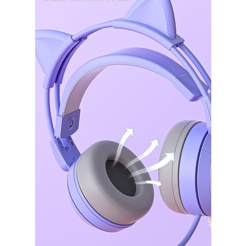 VBESTLIFE Katzenohr-Kopfhörer mit Geräuschunterdrückendem Mikrofon, Kabelgebundenes Over-Ear-Gaming-Headset mit Abnehmbaren Katzenohren, für PC, für One, für, für PS5 Bild 5