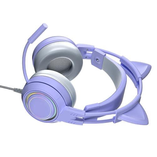 VBESTLIFE Katzenohr-Kopfhörer mit Geräuschunterdrückendem Mikrofon, Kabelgebundenes Over-Ear-Gaming-Headset mit Abnehmbaren Katzenohren, für PC, für One, für, für PS5 Bild 6
