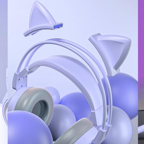 VBESTLIFE Katzenohr-Kopfhörer mit Geräuschunterdrückendem Mikrofon, Kabelgebundenes Over-Ear-Gaming-Headset mit Abnehmbaren Katzenohren, für PC, für One, für, für PS5 Bild 7