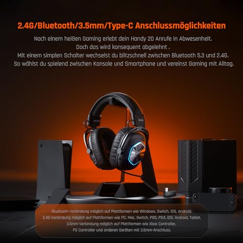 Black Shark BIGBIG Won Gaming-Headset, Surround Sound, Noise Cancelling, Bügelmikrofon mit Flip-Stummschaltung, Ohrpolster mit Kunstleder, PC/Mac/Xbox One/PS4/Nintendo Switch - Schwarz Bild 2