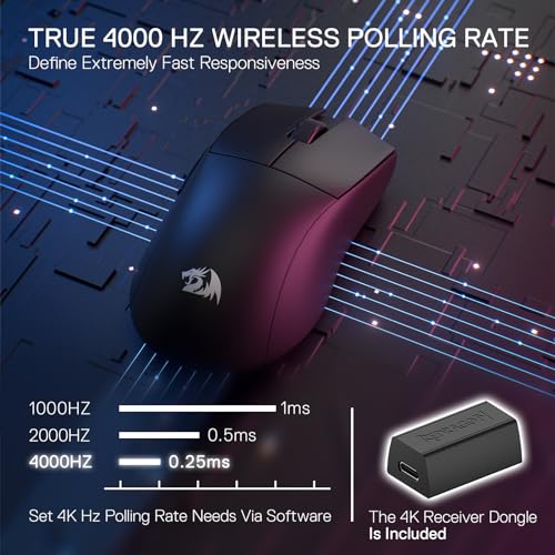 Redragon M916 PRO 3-Modus Wireless Gaming Maus, Hyperschnelle 4K Polling Rate, 49G Ultra-Leicht 26K DPI Maus mit Ergonomischem Natürlichem Griff, Neudefinierbare Makrotasten, Softwareunterstützt Bild 3