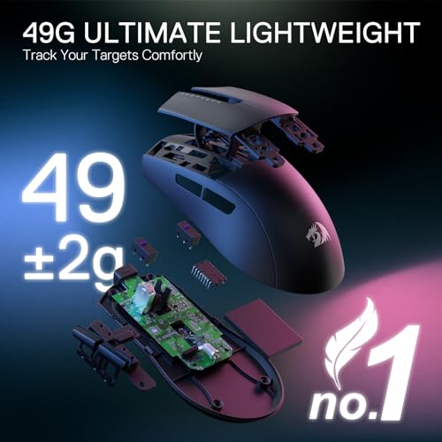 Redragon M916 PRO 3-Modus Wireless Gaming Maus, Hyperschnelle 4K Polling Rate, 49G Ultra-Leicht 26K DPI Maus mit Ergonomischem Natürlichem Griff, Neudefinierbare Makrotasten, Softwareunterstützt Bild 6