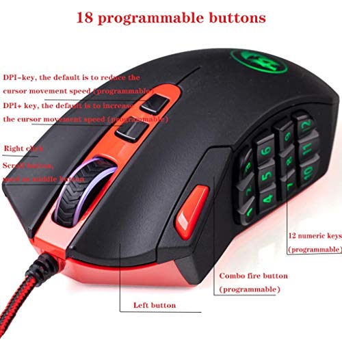 RajoNN Mäuse Kabelgebundene Gaming-Maus, 24000 DPI, MMO-Mäuse mit RGB-LED-Hintergrundbeleuchtung und 18 programmierbaren Tasten, Gewichtsanpassung, für Windows-PC-Gaming (Farbe: Weiß) Bild 5