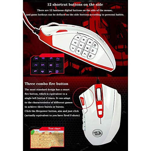 RajoNN Mäuse Kabelgebundene Gaming-Maus, 24000 DPI, MMO-Mäuse mit RGB-LED-Hintergrundbeleuchtung und 18 programmierbaren Tasten, Gewichtsanpassung, für Windows-PC-Gaming (Farbe: Weiß) Bild 7