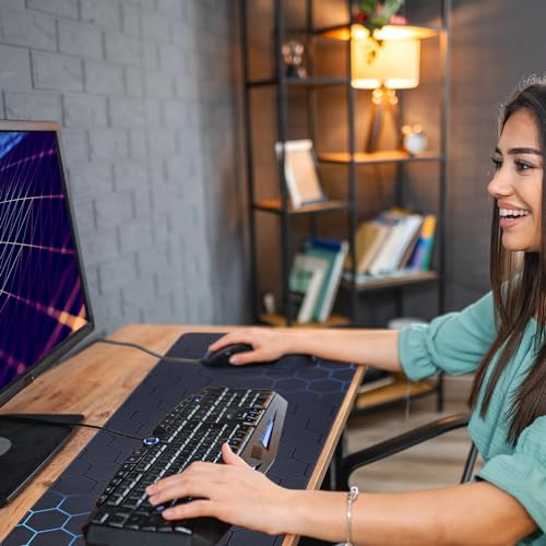 Niviy Gaming Mousepad 800x350mm Mauspad mit geometrischem wabenmuster,Wasserdicht Oberfläche Verbessert Präzision und Geschwindigkeit,rutschfeste Gummibasis Tischunterlage für Büro Zuhause,Blaugrün Bild 2