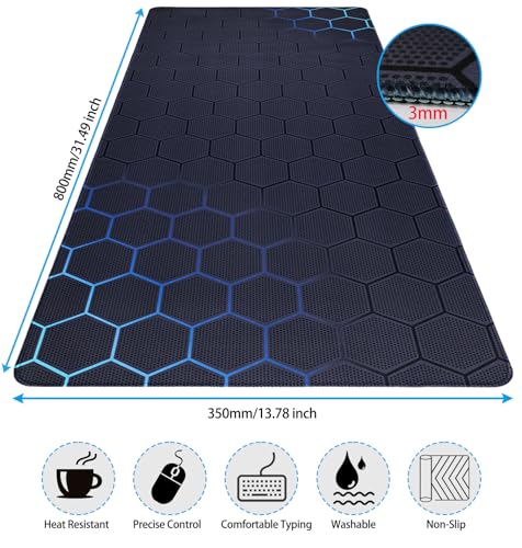 Niviy Gaming Mousepad 800x350mm Mauspad mit geometrischem wabenmuster,Wasserdicht Oberfläche Verbessert Präzision und Geschwindigkeit,rutschfeste Gummibasis Tischunterlage für Büro Zuhause,Blaugrün Bild 3