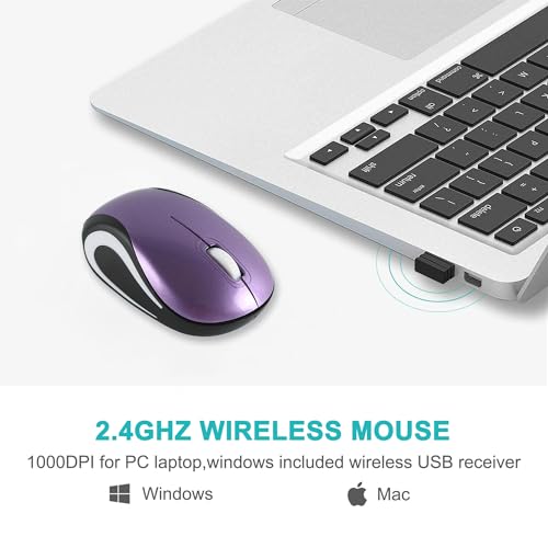 Kabellose Maus Niedliche Mini-Computermaus Kleine Größe Tasche Tragbare Kompakte Reise USB Optische Mäuse 3 Tasten 1000 DPI Kabellose Maus für Laptop PC Computer Notebook Kinder Geschenk (Violett) Bild 2
