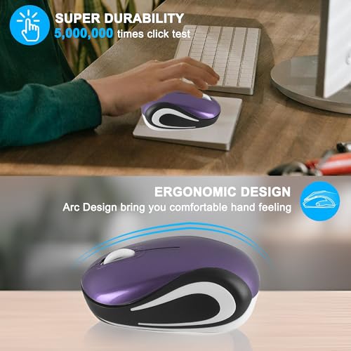 Kabellose Maus Niedliche Mini-Computermaus Kleine Größe Tasche Tragbare Kompakte Reise USB Optische Mäuse 3 Tasten 1000 DPI Kabellose Maus für Laptop PC Computer Notebook Kinder Geschenk (Violett) Bild 4