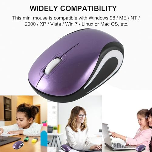 Kabellose Maus Niedliche Mini-Computermaus Kleine Größe Tasche Tragbare Kompakte Reise USB Optische Mäuse 3 Tasten 1000 DPI Kabellose Maus für Laptop PC Computer Notebook Kinder Geschenk (Violett) Bild 5