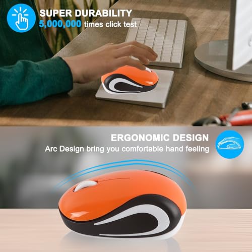 Kabellose Maus Niedliche Mini-Computermaus Kleine Größe Tasche Tragbare Kompakte Reise USB Optische Mäuse 3 Tasten 1000 DPI Kabellose Maus für Laptop PC Computer Notebook Kinder Geschenk (Orange) Bild 4