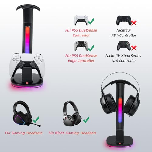Game Controller Halter/Headset Ständer mit Ladestation für PS5 DualSense Controller, Kopfhörer Halter Gaming Zubehör mit 2 USB Anschlüss für PlayStation 5 DualSense Edge Controller Ladegeräts Bild 3