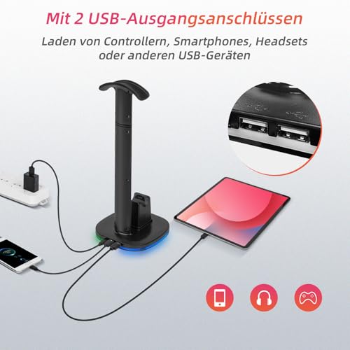 Game Controller Halter/Headset Ständer mit Ladestation für PS5 DualSense Controller, Kopfhörer Halter Gaming Zubehör mit 2 USB Anschlüss für PlayStation 5 DualSense Edge Controller Ladegeräts Bild 6