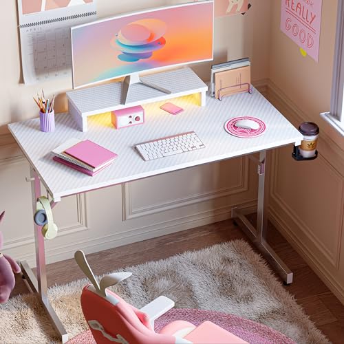Bestier Kleiner Gaming-Schreibtisch 106,6 cm LED Computerschreibtisch mit Monitorständer, Gamer-Arbeitsstation mit Becherhalter & Headset-Haken für Home-Office, Schlafzimmer, kleine Räum Bild 2