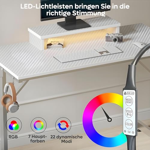 Bestier Kleiner Gaming-Schreibtisch 106,6 cm LED Computerschreibtisch mit Monitorständer, Gamer-Arbeitsstation mit Becherhalter & Headset-Haken für Home-Office, Schlafzimmer, kleine Räum Bild 3