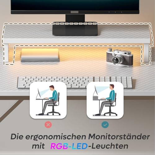 Bestier Kleiner Gaming-Schreibtisch 106,6 cm LED Computerschreibtisch mit Monitorständer, Gamer-Arbeitsstation mit Becherhalter & Headset-Haken für Home-Office, Schlafzimmer, kleine Räum Bild 6