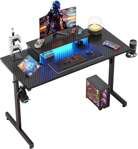 Bestier Kleiner Gaming-Schreibtisch 106,6 cm LED Computerschreibtisch mit Monitorständer, Gamer-Arbeitsstation mit Becherhalter & Headset-Haken für Home-Office, Schlafzimmer, kleine Räum Bild 1