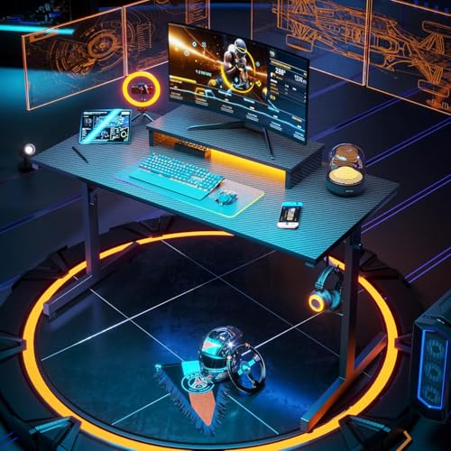 Bestier Kleiner Gaming-Schreibtisch 106,6 cm LED Computerschreibtisch mit Monitorständer, Gamer-Arbeitsstation mit Becherhalter & Headset-Haken für Home-Office, Schlafzimmer, kleine Räum Bild 2