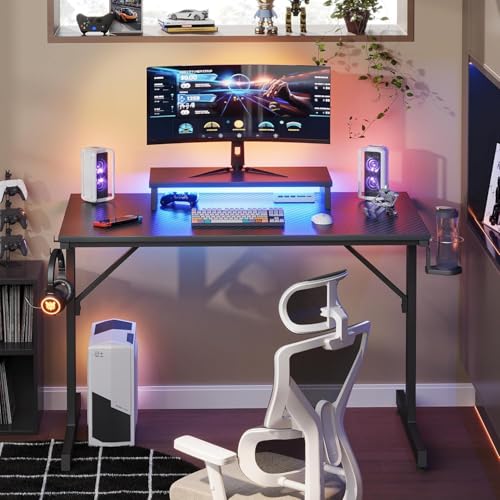 Bestier Kleiner Gaming-Schreibtisch 106,6 cm LED Computerschreibtisch mit Monitorständer, Gamer-Arbeitsstation mit Becherhalter & Headset-Haken für Home-Office, Schlafzimmer, kleine Räum Bild 4