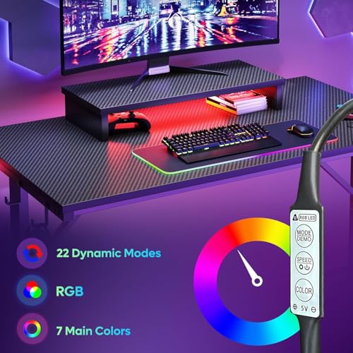 Bestier Kleiner Gaming-Schreibtisch 106,6 cm LED Computerschreibtisch mit Monitorständer, Gamer-Arbeitsstation mit Becherhalter & Headset-Haken für Home-Office, Schlafzimmer, kleine Räum Bild 6