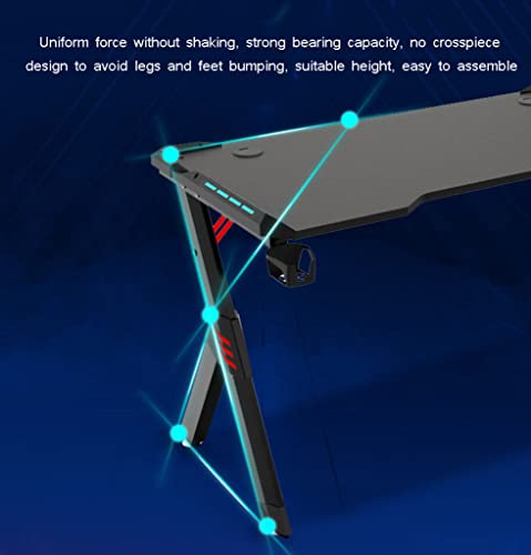 Computer-Gaming-Schreibtisch RGB LED, Getränkehalter, Headset-Haken, robuster Computertisch aus Metall und Holz, ergonomischer E-Sport-Stil mit doppeltem Kopfhörerhaken, USB-Gaming-Rack, rot-L 100 cm Bild 6