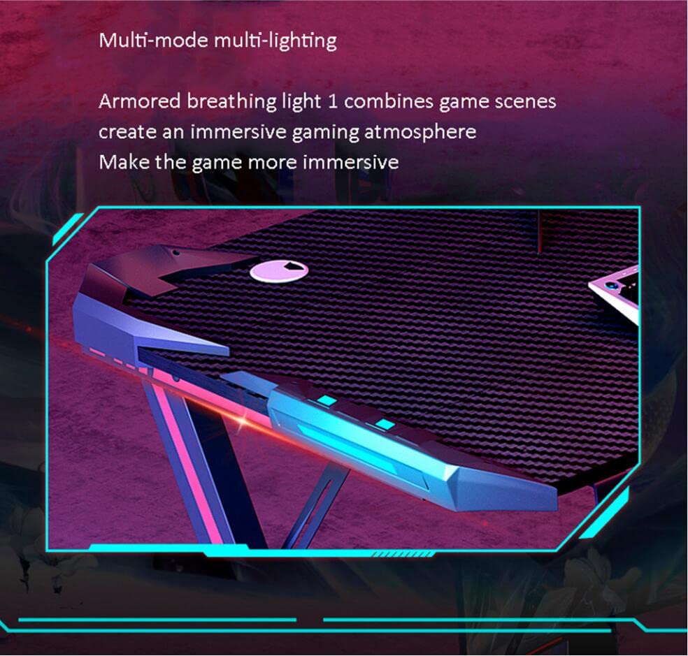 Computer-Gaming-Schreibtisch RGB LED, ergonomischer Gaming-Schreibtisch für PC, Z-förmiger Computer-Arbeitsplatz, Getränkehalter, Headset-Haken mit robustem Computertisch aus Metall und Holz, L 100 cm Bild 6