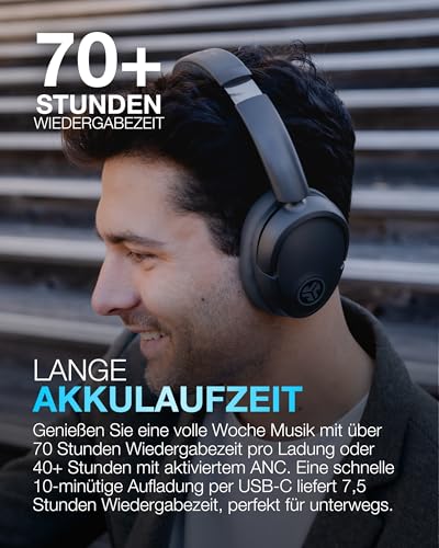 JLab JBuds LUX ANC Noise Cancelling Kopfhörer Over Ear Bluetooth kabellos mit Mikrofon und aktiver Geräuschunterdrückung, 70+ Std. Spielzeit, Faltbare Bluetooth Headphones, Immersive Audio, Graphit Bild 3