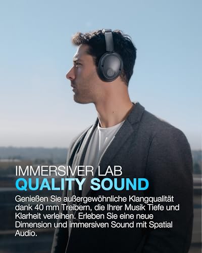 JLab JBuds LUX ANC Noise Cancelling Kopfhörer Over Ear Bluetooth kabellos mit Mikrofon und aktiver Geräuschunterdrückung, 70+ Std. Spielzeit, Faltbare Bluetooth Headphones, Immersive Audio, Graphit Bild 4