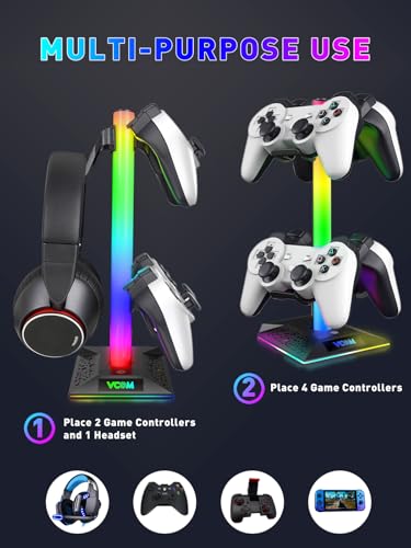 VCOM RGB Headset Halterung mit 2 USB- und 1 Typ-C-Anschluss, Gaming Zubehör Kopfhörer Ständer mit 10 Lichtmodi, Controller Halterung für PC Gamer Xbox PS5 (Schwarz) Bild 5