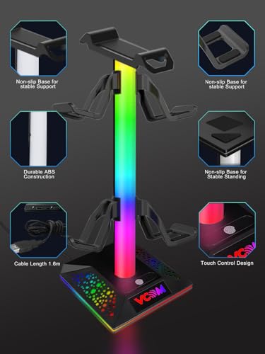 VCOM RGB Headset Halterung mit 2 USB- und 1 Typ-C-Anschluss, Gaming Zubehör Kopfhörer Ständer mit 10 Lichtmodi, Controller Halterung für PC Gamer Xbox PS5 (Schwarz) Bild 6