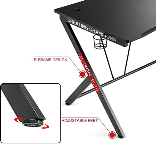Gaming-Tisch mit komplettem Schreibtisch-Mauspad, Y-förmiger Gaming-Tisch, Gamer-Workstation mit großem Mauspad, Getränkehalter, Headset-Haken, Stabiler Computertisch aus Metall und Holz, Schwar Bild 6