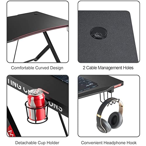 Gaming-Tisch mit komplettem Schreibtisch-Mauspad, Heimbüro, PC-Laptop, Workstation, Gaming-Computertisch, Getränkehalter, Headset-Haken – Stabiler Computertisch aus Metall und Holz, weiß-L 115 c Bild 7