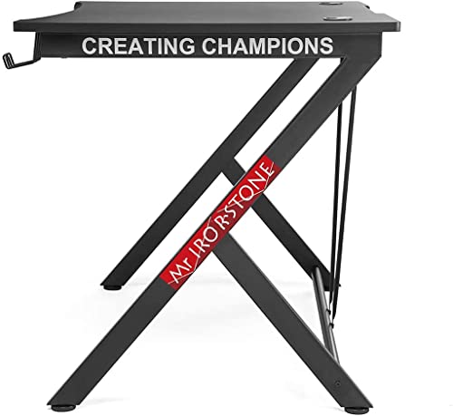 Gaming-Tisch mit komplettem Schreibtisch-Mauspad, Heimbüro, PC-Laptop, Workstation, Gaming-Computertisch, Getränkehalter, Headset-Haken – Stabiler Computertisch aus Metall und Holz, weiß-L 115 c Bild 4