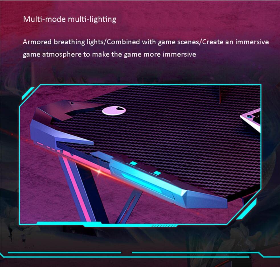 Bestier Gaming-Schreibtisch mit LED-Leuchten, Z-förmiger Gaming-Tisch, Gamer-Workstation mit großem Mauspad-Getränkehalter, Headset-Haken – Stabiler Computertisch aus Metall und Holz, L 120 cm ( Bild 5