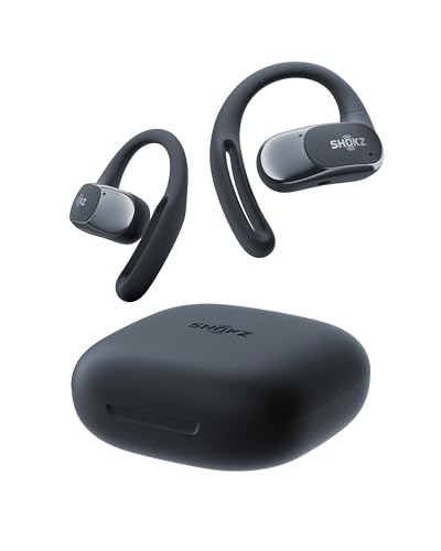 SHOKZ OpenFit Air Open-Ear-Kopfhörer, True Wireless Bluetooth-Ohrhörer mit Mikrofon, Ohrhörer mit Air-Ohrbügel, Schnellaufladung, 28h Wiedergabe, wasserdicht IP54 fürs Training, Tragetasche, Schwarz Bild 1