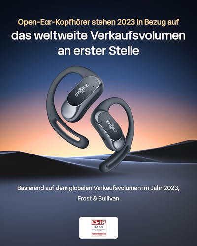 SHOKZ OpenFit Air Open-Ear-Kopfhörer, True Wireless Bluetooth-Ohrhörer mit Mikrofon, Ohrhörer mit Air-Ohrbügel, Schnellaufladung, 28h Wiedergabe, wasserdicht IP54 fürs Training, Tragetasche, Schwarz Bild 2