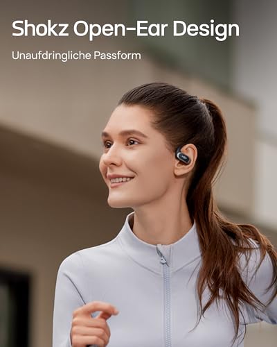 SHOKZ OpenFit Air Open-Ear-Kopfhörer, True Wireless Bluetooth-Ohrhörer mit Mikrofon, Ohrhörer mit Air-Ohrbügel, Schnellaufladung, 28h Wiedergabe, wasserdicht IP54 fürs Training, Tragetasche, Schwarz Bild 3