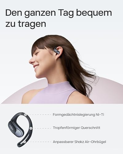 SHOKZ OpenFit Air Open-Ear-Kopfhörer, True Wireless Bluetooth-Ohrhörer mit Mikrofon, Ohrhörer mit Air-Ohrbügel, Schnellaufladung, 28h Wiedergabe, wasserdicht IP54 fürs Training, Tragetasche, Schwarz Bild 4