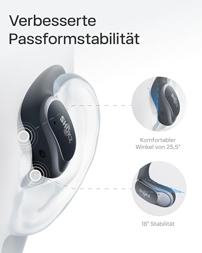 SHOKZ OpenFit Air Open-Ear-Kopfhörer, True Wireless Bluetooth-Ohrhörer mit Mikrofon, Ohrhörer mit Air-Ohrbügel, Schnellaufladung, 28h Wiedergabe, wasserdicht IP54 fürs Training, Tragetasche, Schwarz Bild 5