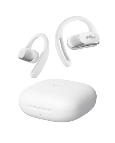 SHOKZ OpenFit Air Open-Ear-Kopfhörer, True Wireless Bluetooth-Ohrhörer mit Mikrofon, Ohrhörer mit Air-Ohrbügel, Schnellaufladung, 28 h Wiedergabe, wasserdicht IP54 fürs Training, mit Tragetasche, Weiß Bild 1