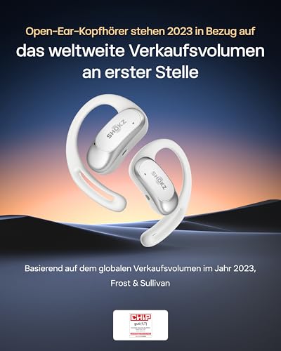SHOKZ OpenFit Air Open-Ear-Kopfhörer, True Wireless Bluetooth-Ohrhörer mit Mikrofon, Ohrhörer mit Air-Ohrbügel, Schnellaufladung, 28 h Wiedergabe, wasserdicht IP54 fürs Training, mit Tragetasche, Weiß Bild 2