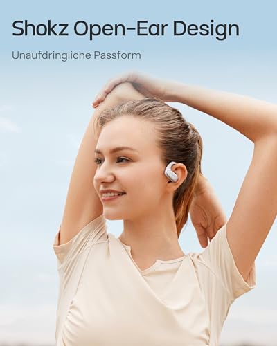 SHOKZ OpenFit Air Open-Ear-Kopfhörer, True Wireless Bluetooth-Ohrhörer mit Mikrofon, Ohrhörer mit Air-Ohrbügel, Schnellaufladung, 28 h Wiedergabe, wasserdicht IP54 fürs Training, mit Tragetasche, Weiß Bild 3