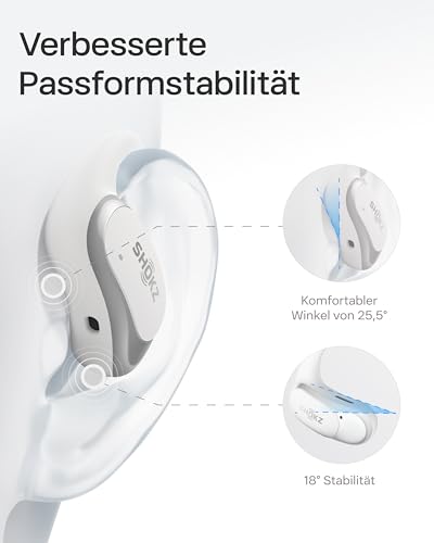 SHOKZ OpenFit Air Open-Ear-Kopfhörer, True Wireless Bluetooth-Ohrhörer mit Mikrofon, Ohrhörer mit Air-Ohrbügel, Schnellaufladung, 28 h Wiedergabe, wasserdicht IP54 fürs Training, mit Tragetasche, Weiß Bild 5