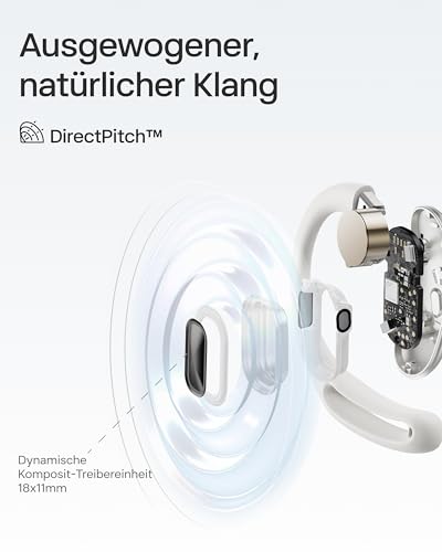 SHOKZ OpenFit Air Open-Ear-Kopfhörer, True Wireless Bluetooth-Ohrhörer mit Mikrofon, Ohrhörer mit Air-Ohrbügel, Schnellaufladung, 28 h Wiedergabe, wasserdicht IP54 fürs Training, mit Tragetasche, Weiß Bild 6
