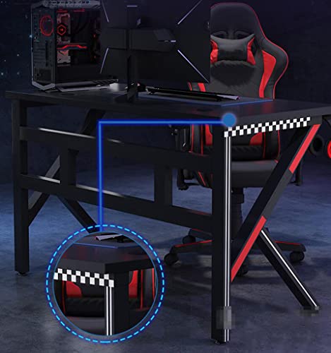 Gaming-Tisch mit Kohlefaseroberfläche, großer Computertisch, Gaming-PC-Schreibtisch, große Gaming-Schreibtische, Headset-Haken – Stabiler Computertisch aus Metall und Holz, L 100 cm (L 160 cm) Bild 6
